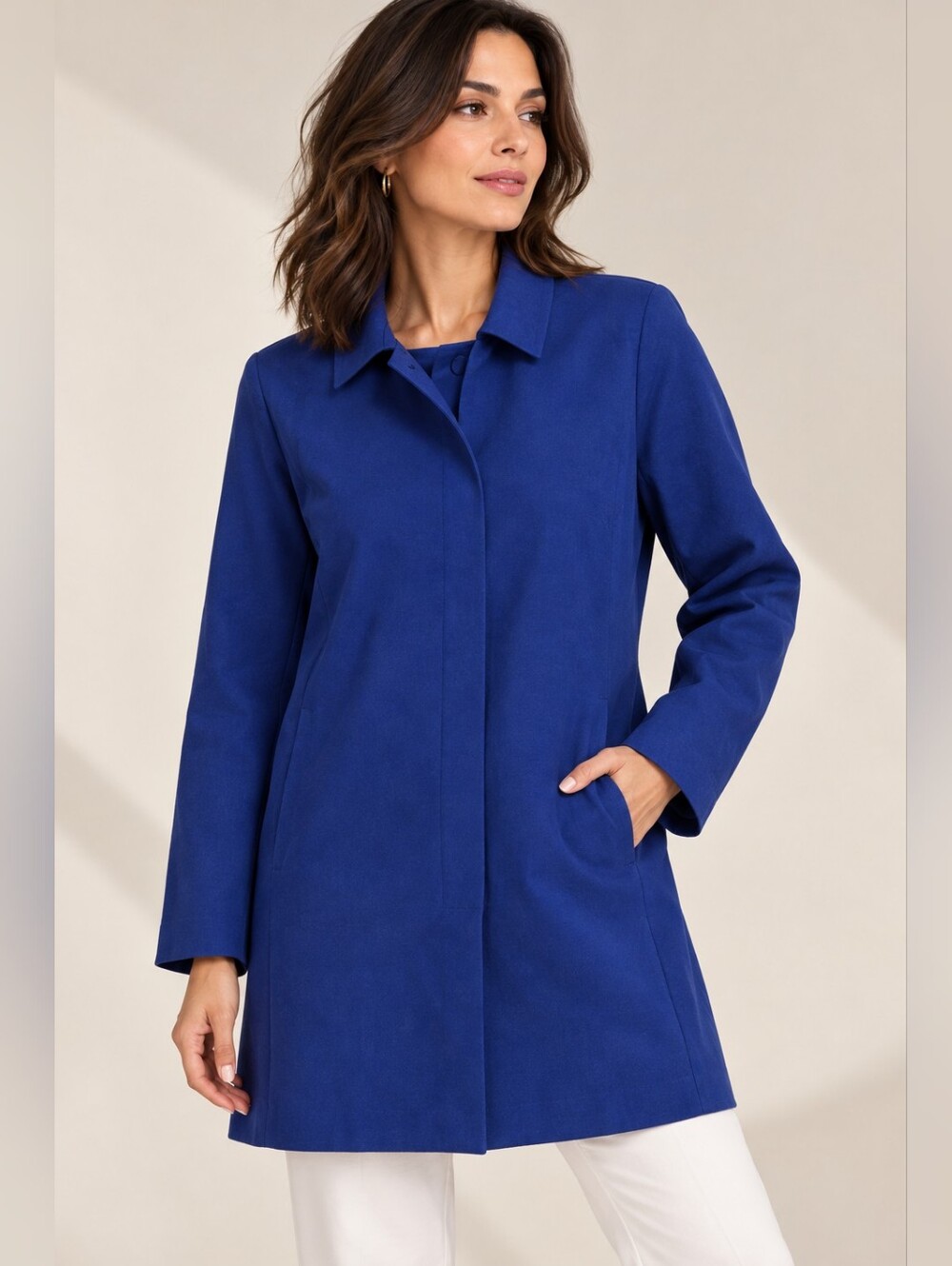 EILEEN FISHER New PERSB Concealed Button Up Classic CollarCoat R2PW-CO518M SMALL